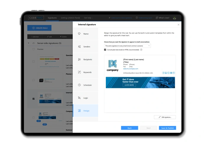 Centrally managed email signatures